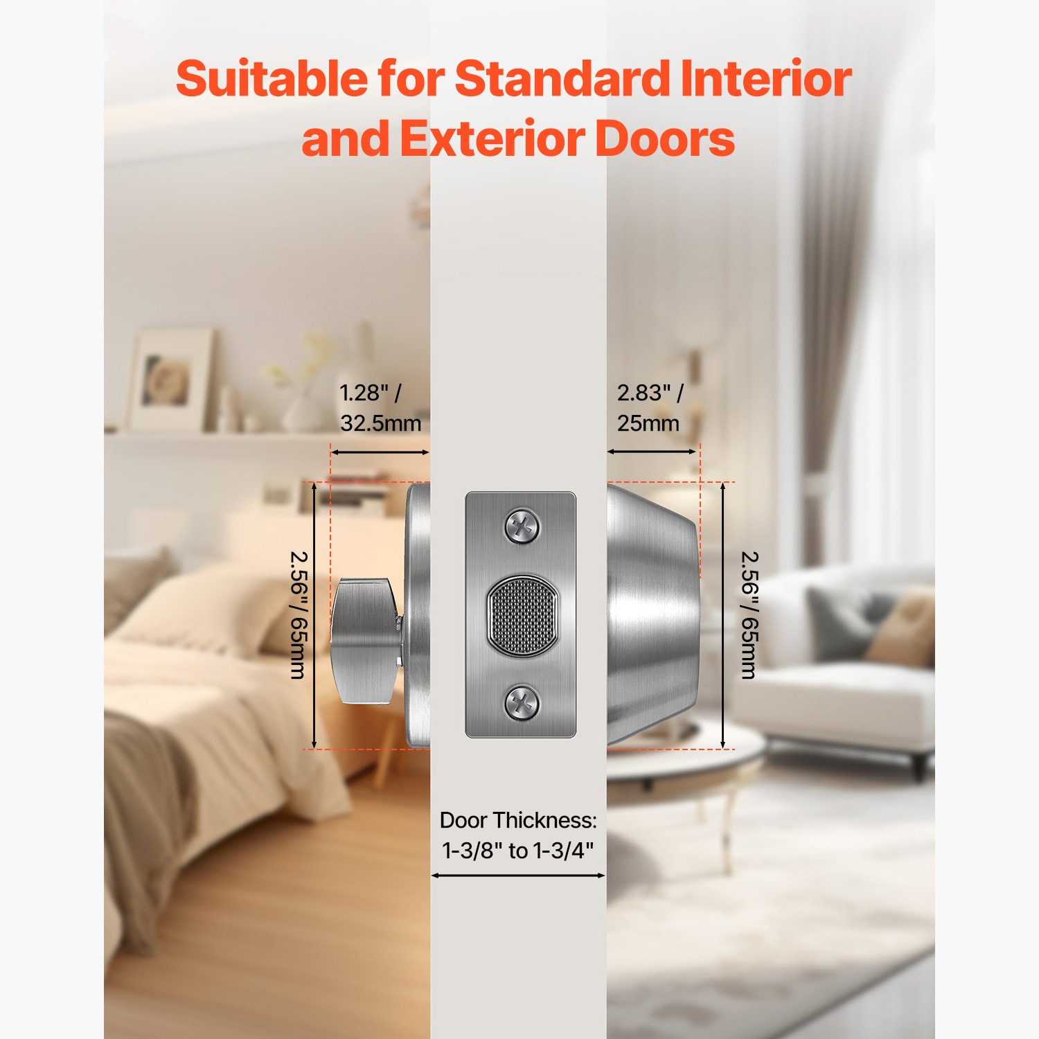 Deadbolt Lock Round Single Cylinder Dead Bolt Keyed 1 Side Satin Nickel 3 Keys_voghion.com